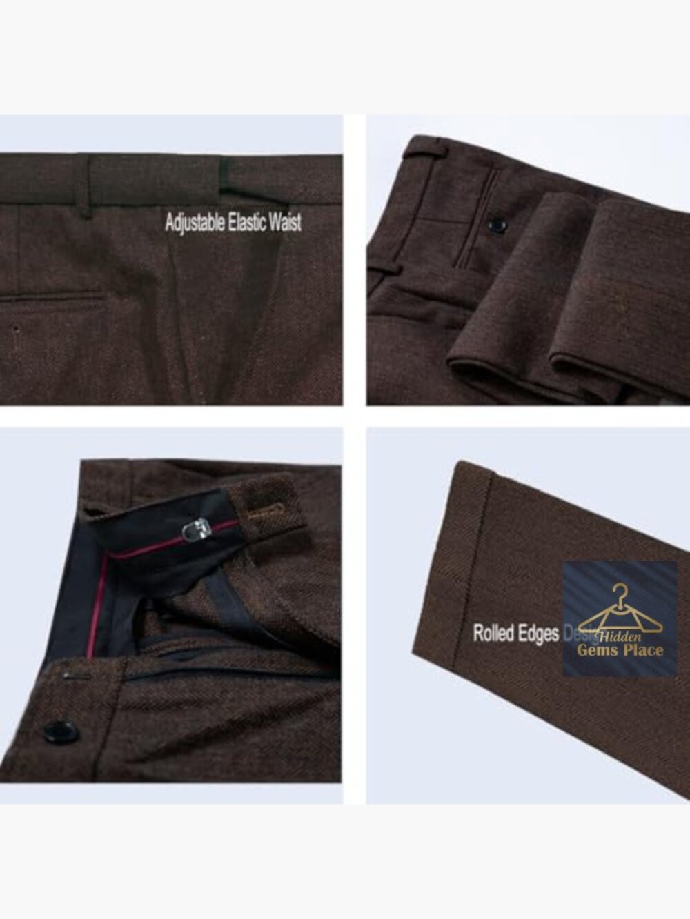 Vintage Tweed Herringbone Dress Pants Regular Fit Men's Slacks Trousers with - Picture 4 of 7